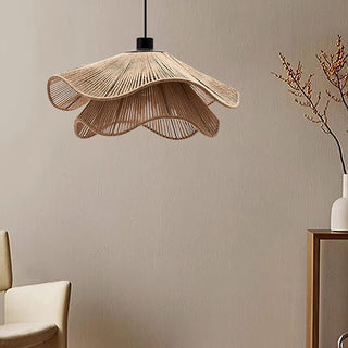 Lustra Suspension Lampe Chapeau de Paille Fait Main à Double Couche