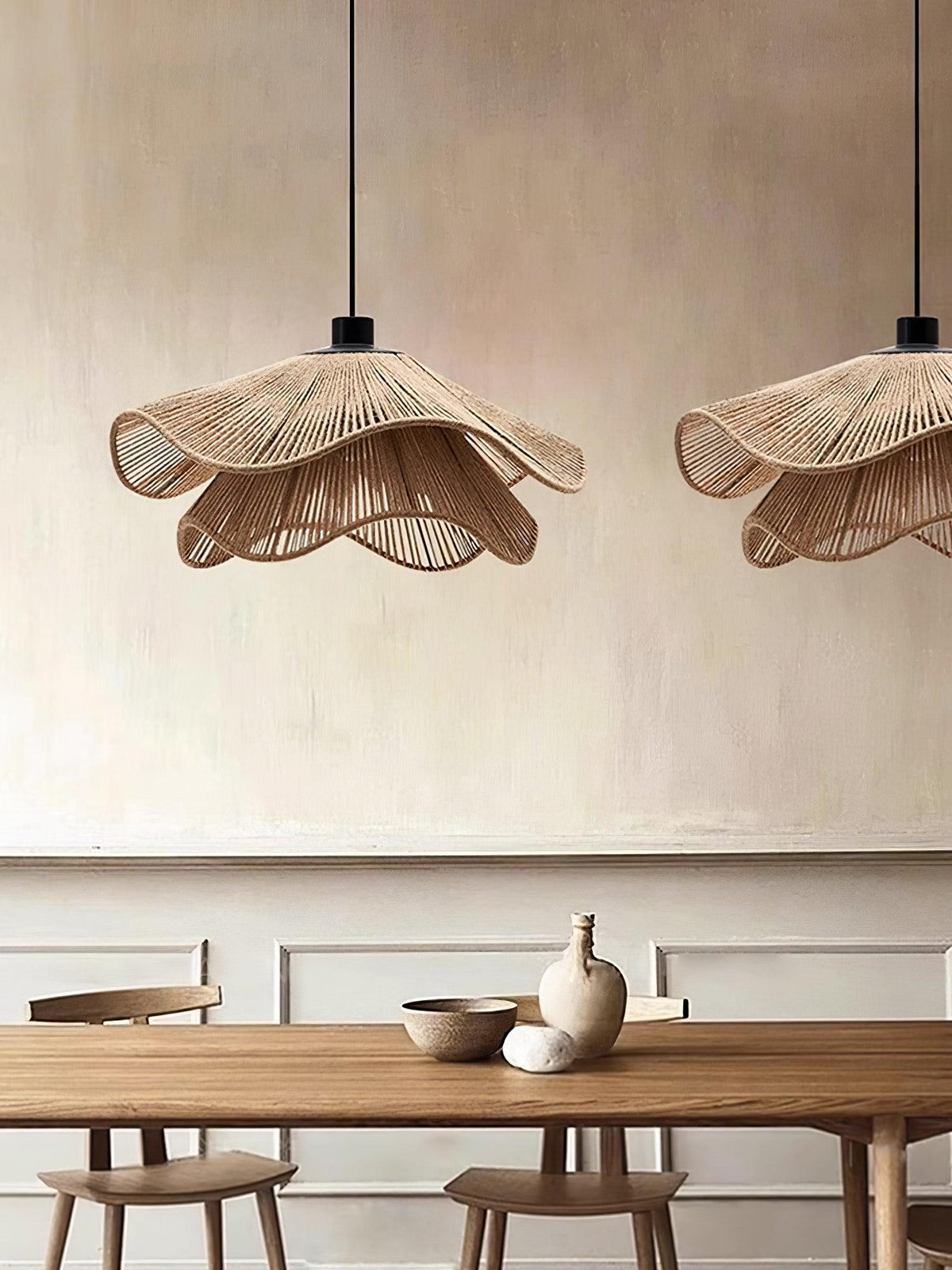 Norenna Suspension Lampe Chapeau de Paille Fait Main à Double Couche