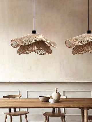 Lustra Suspension Lampe Chapeau de Paille Fait Main à Double Couche