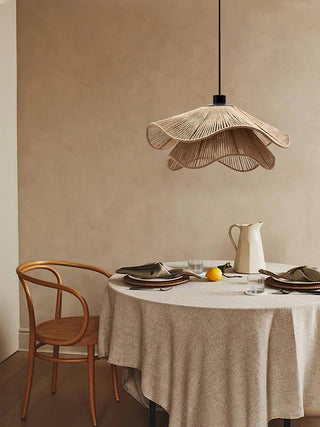 Lustra Suspension Lampe Chapeau de Paille Fait Main à Double Couche