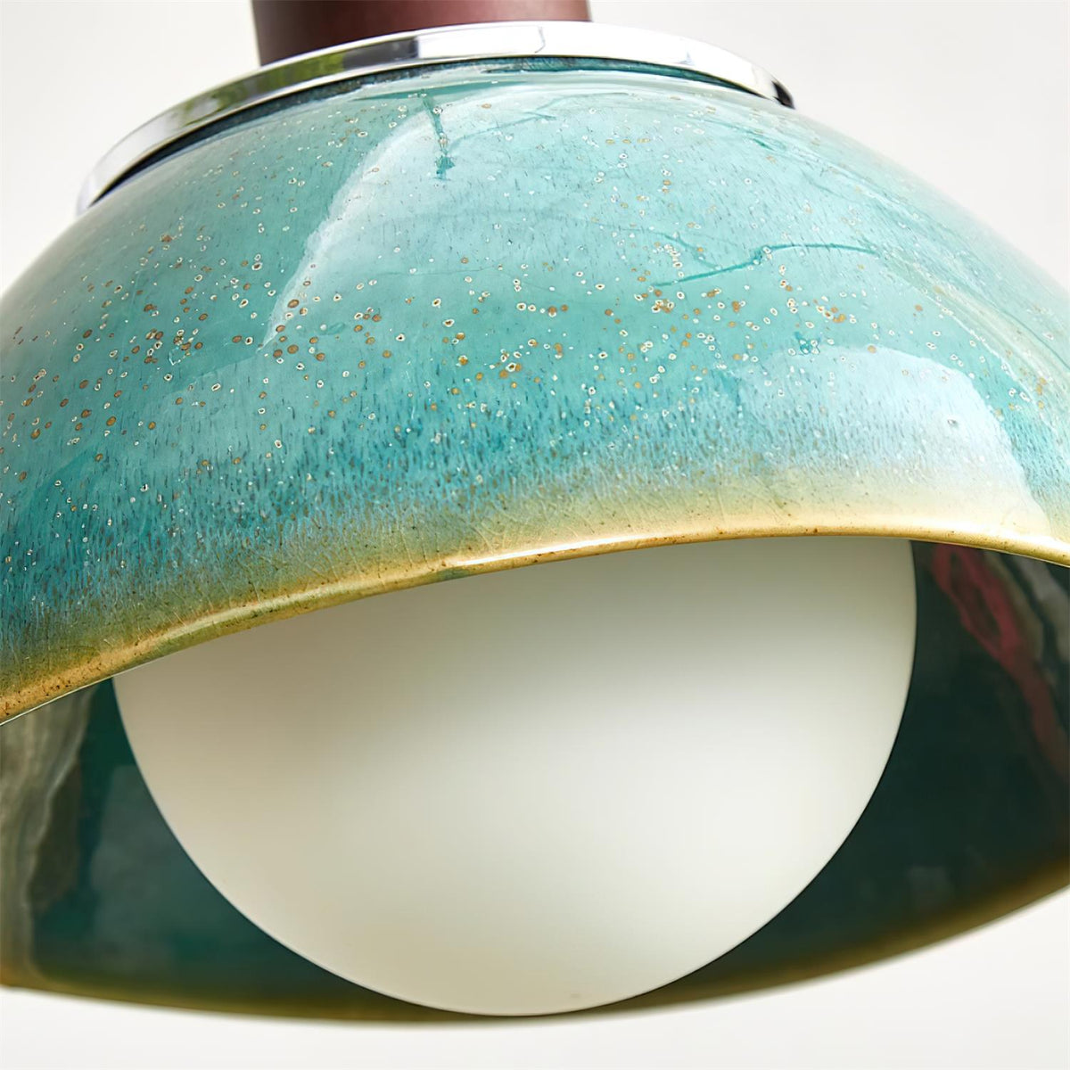 Pendant Lamp Ceramic Glazed Dome Walnut Wood Rustic Ambient Glow-Neutral Decor