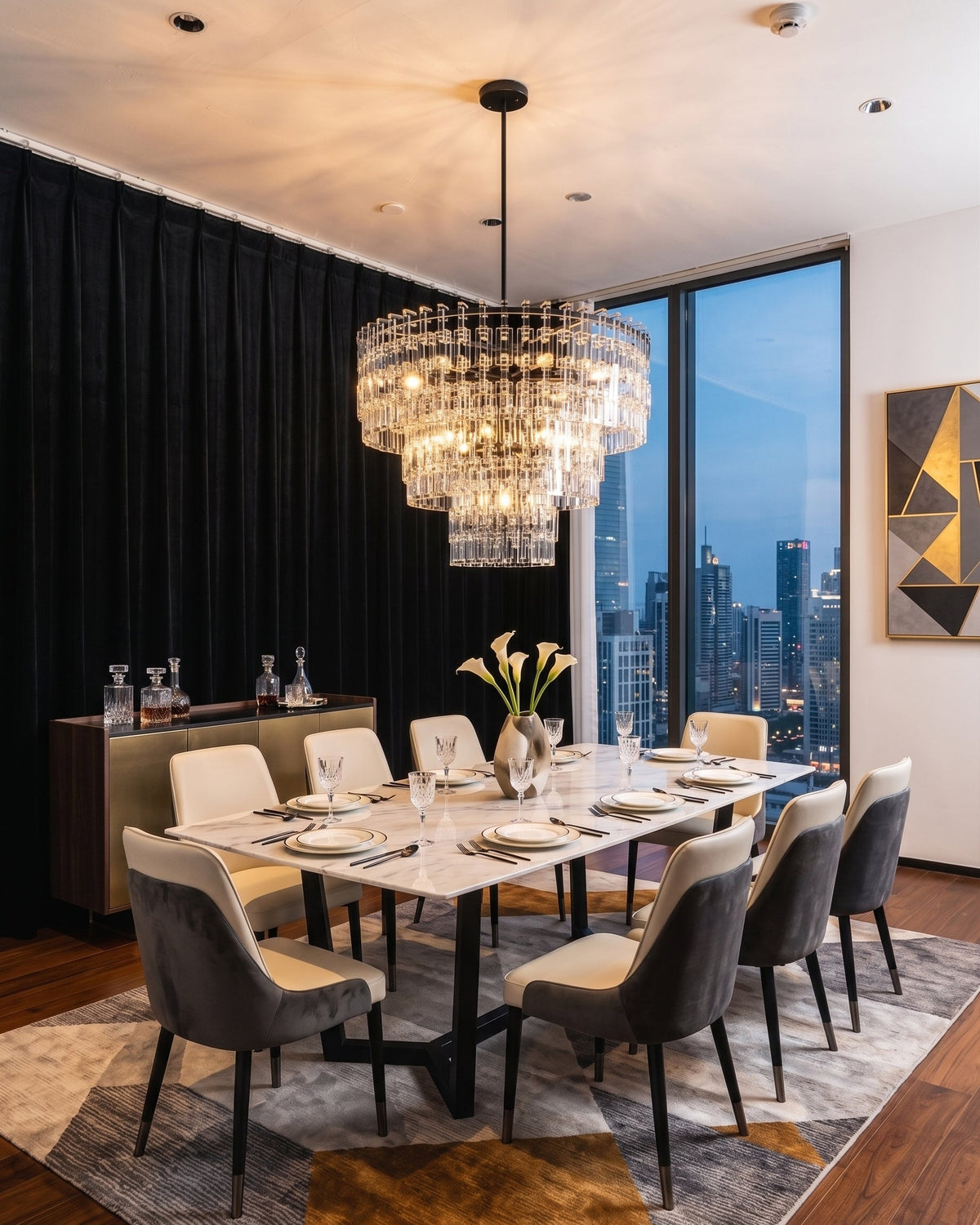 Side profile of the Harlow Geometric Crystal Chandelier.