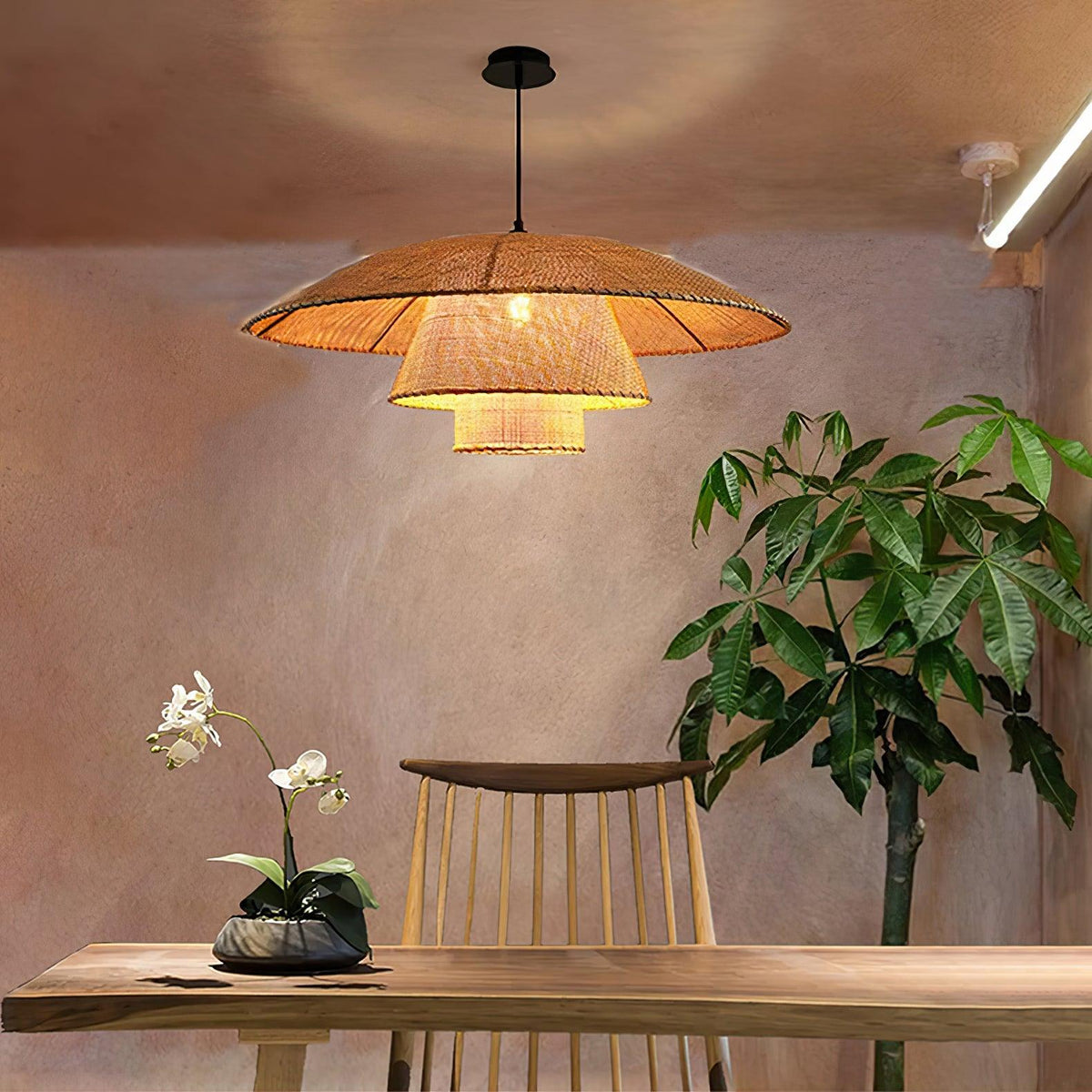 Orvellace Rotin Vintage Pendentif Lampe