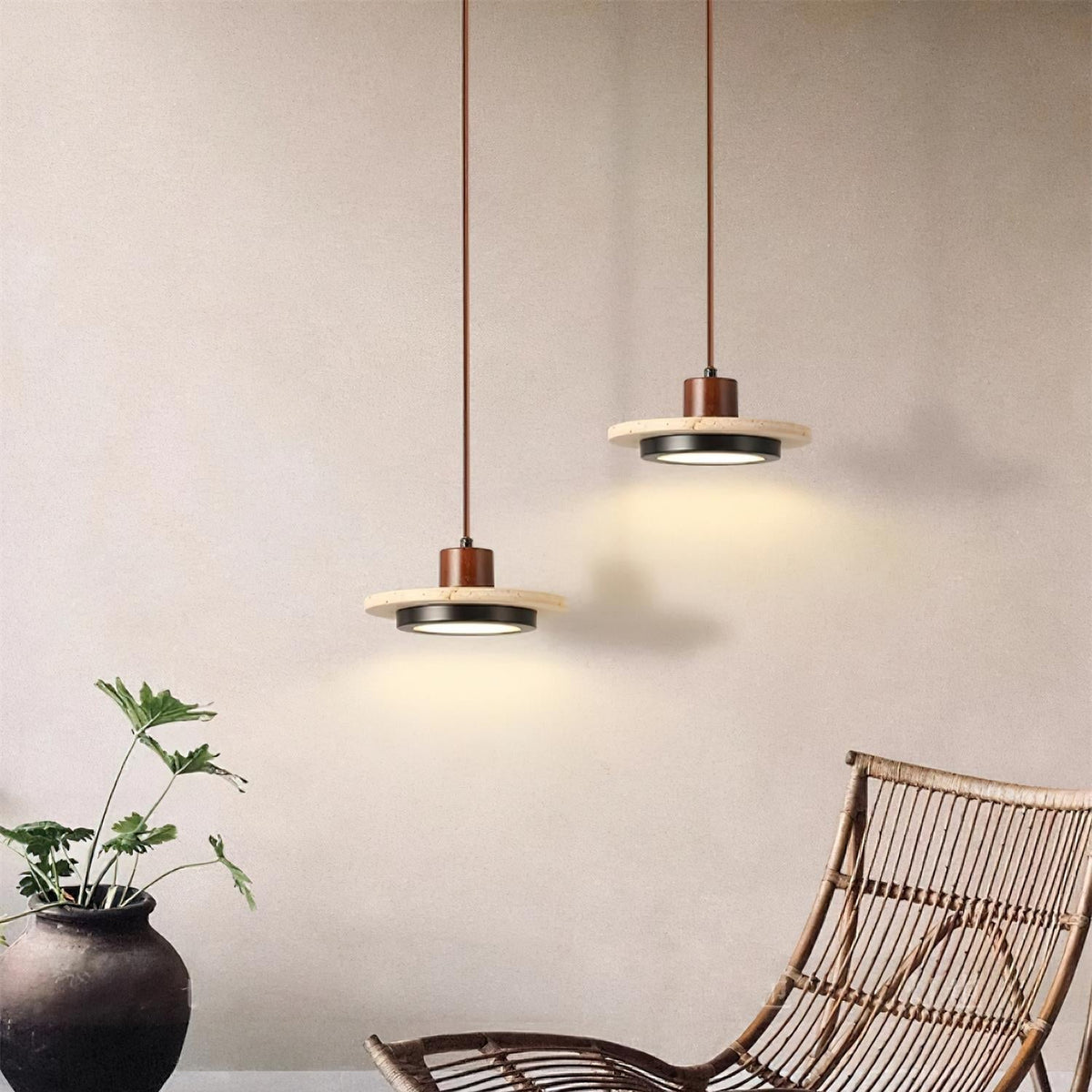 Valen Travertine LED Pendant Light-Neutral Decor