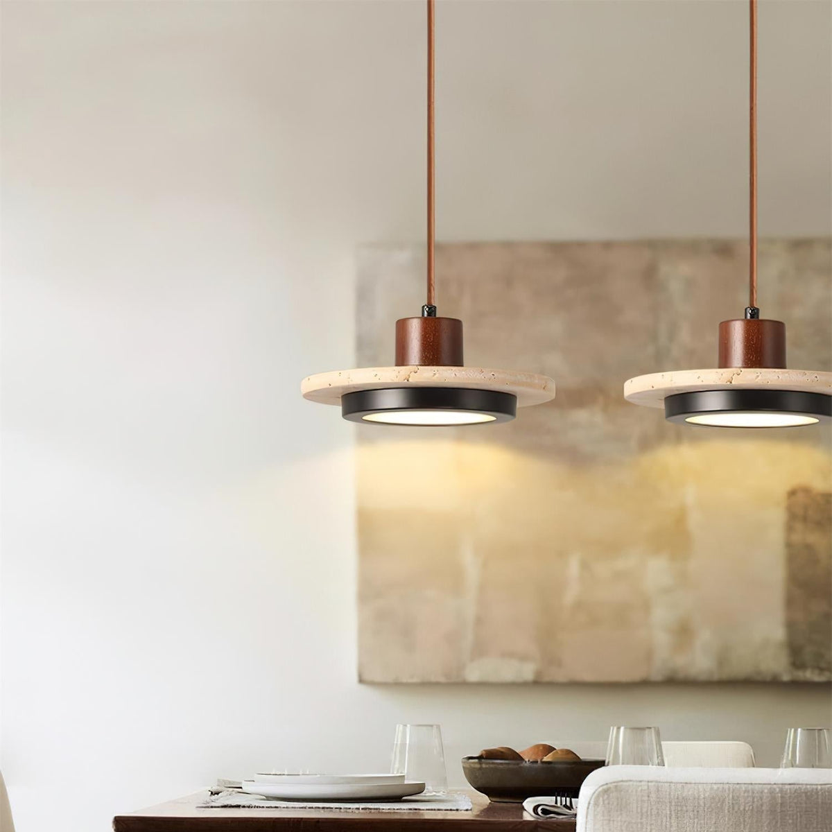 Valen Travertine LED Pendant Light-Neutral Decor