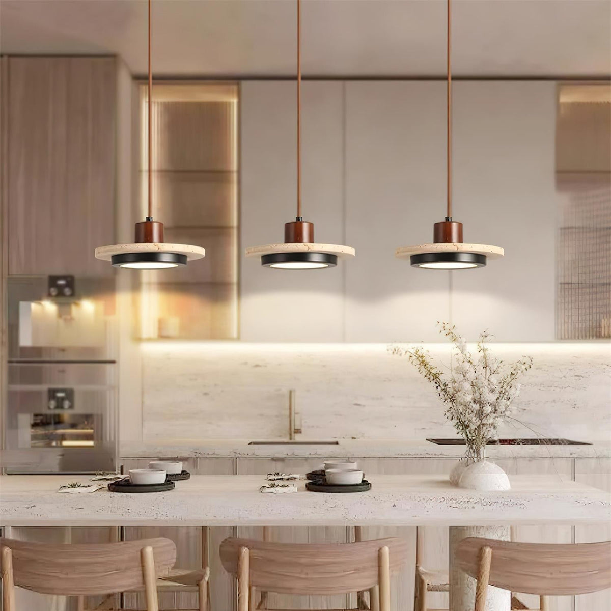 Valen Travertine LED Pendant Light-Neutral Decor