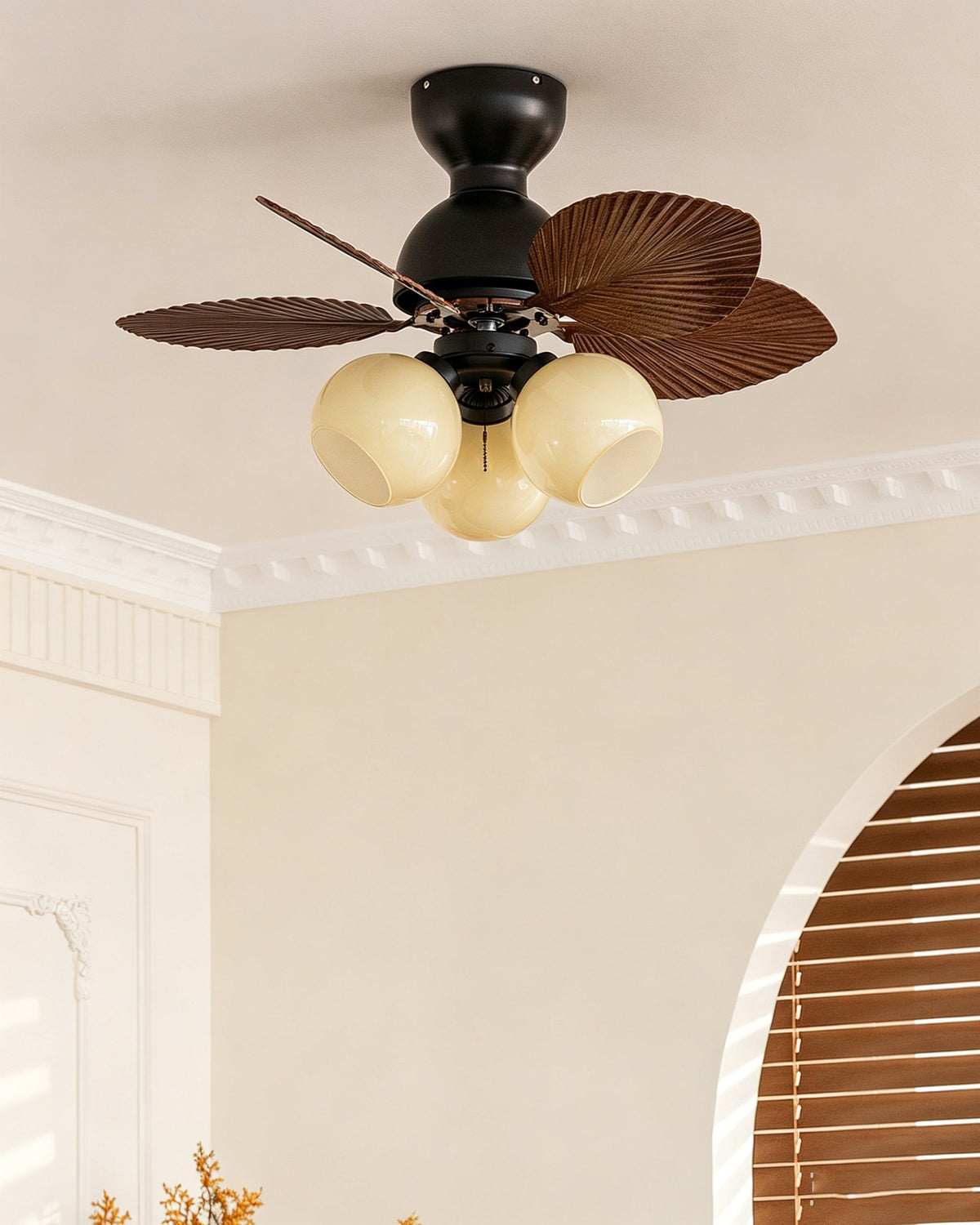 Belize Ceiling Fan Light in a beige finish against a white ceiling.