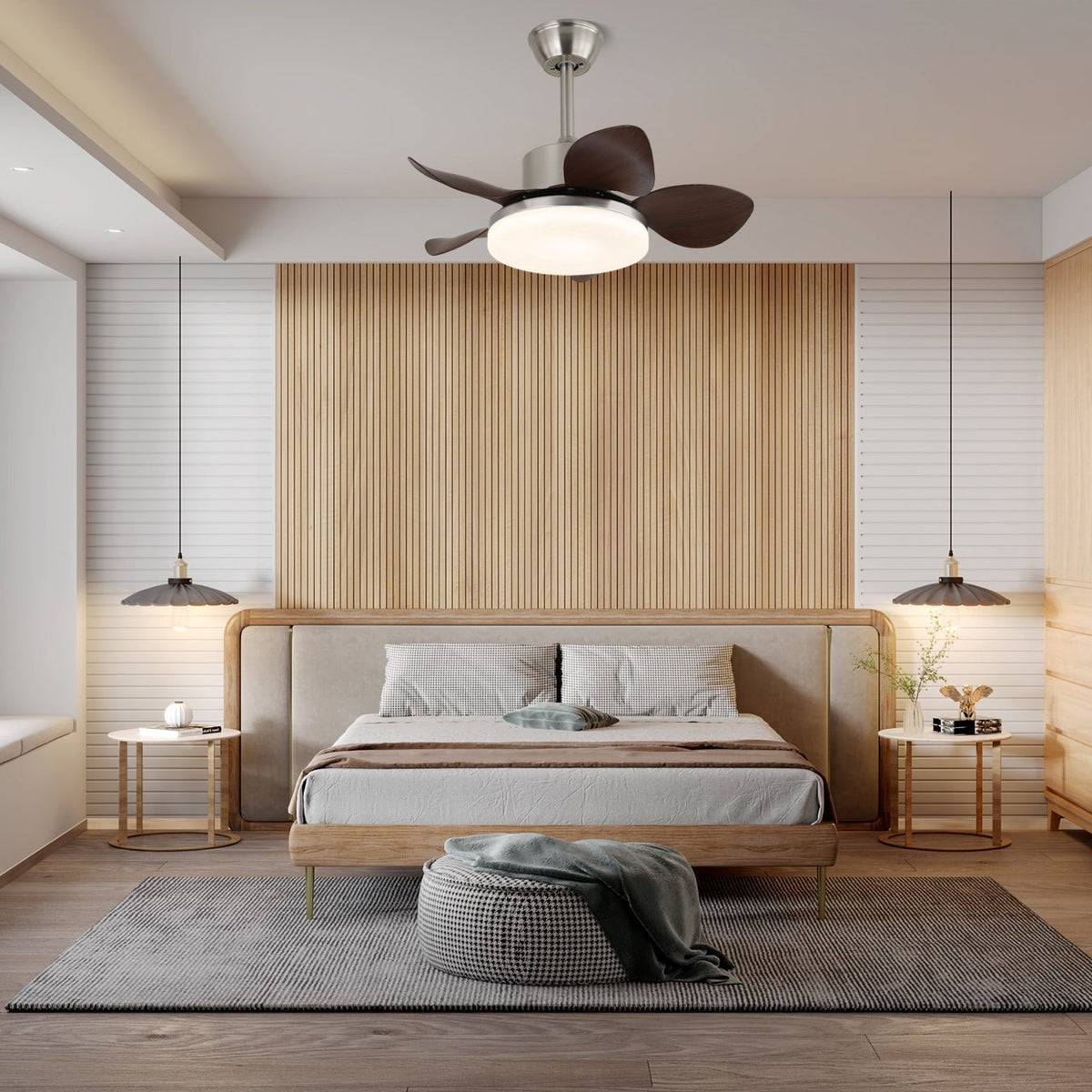 Rinelel Ventilateur de Plafond avec Éclairage en Bois de Noyer