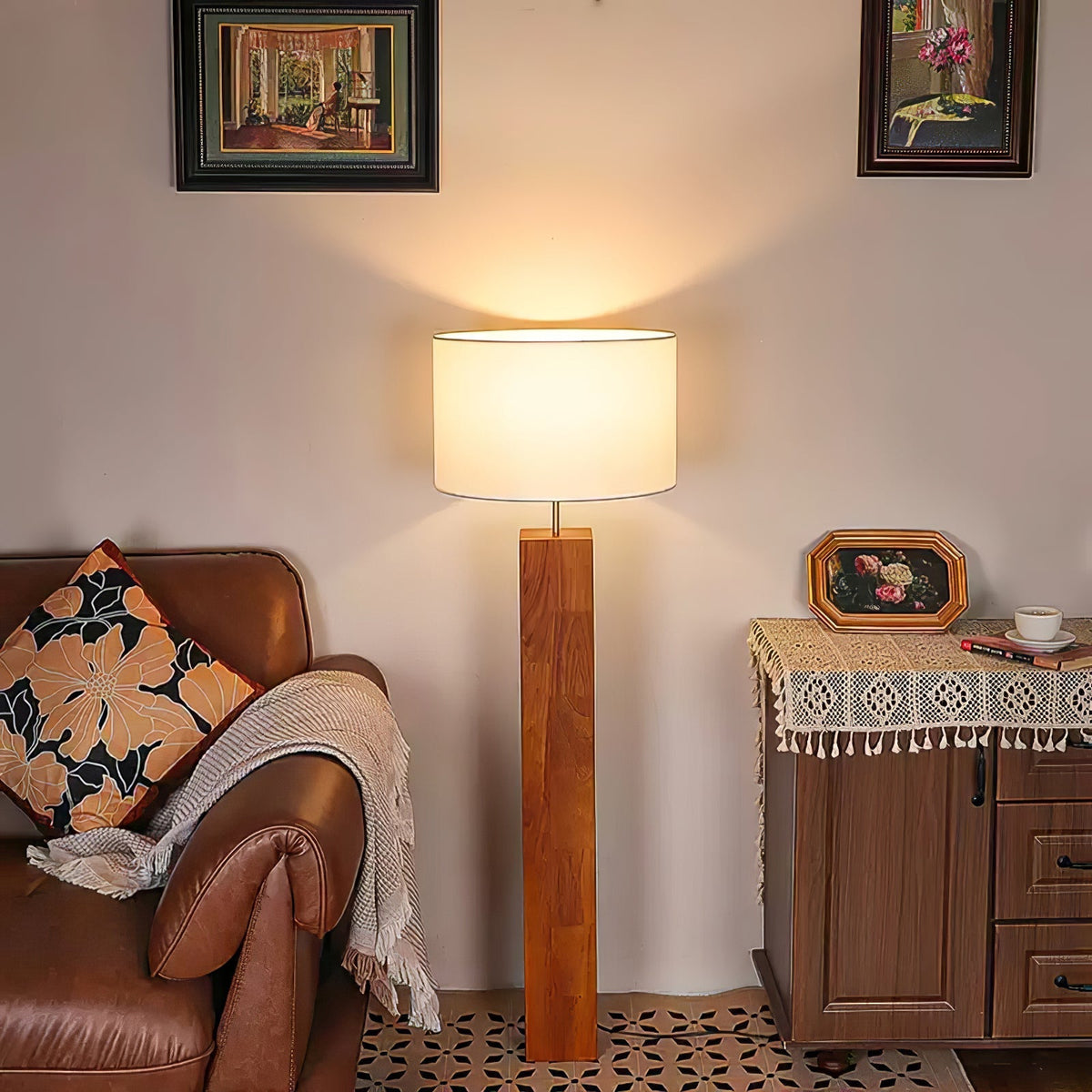 Timberline Lampadaire en Tissu Et Bois