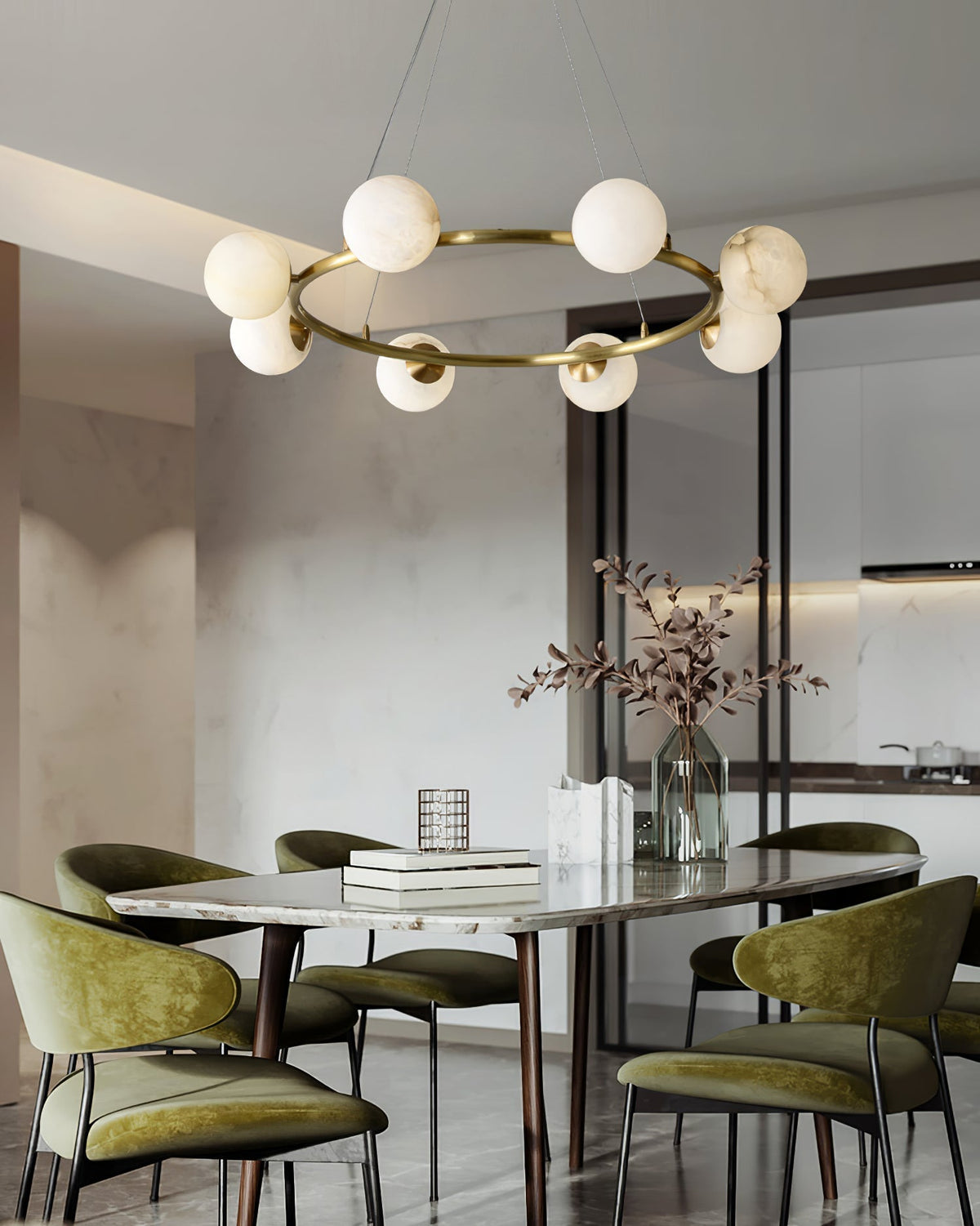 Helix Chandelier Alabaster Globe Halo-Neutral Decor