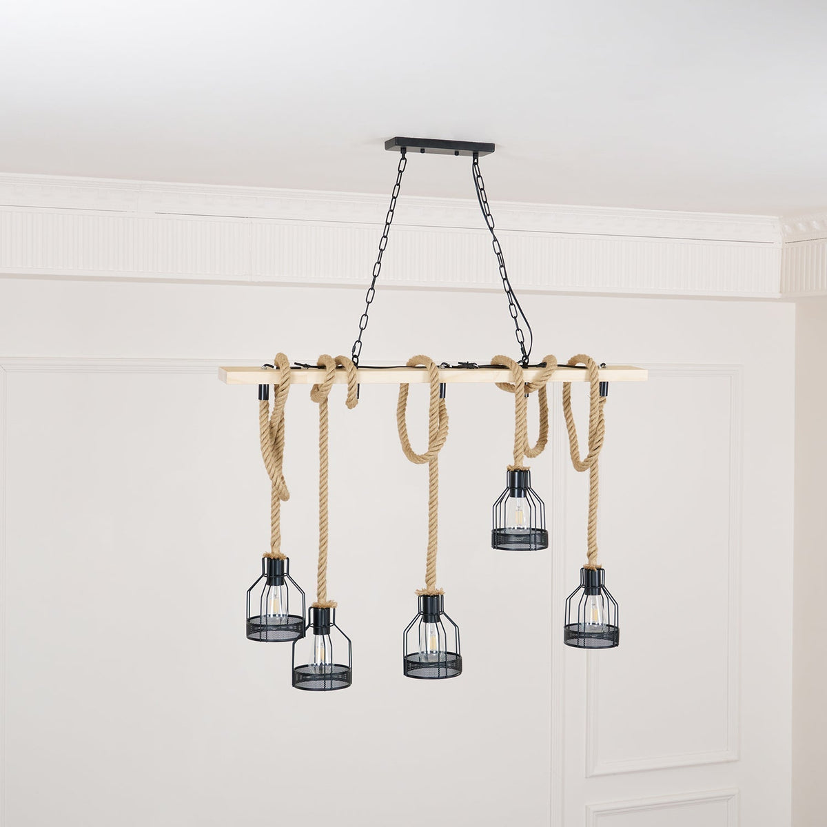 Quoro Lustre Industriel en Corde de Chanvre Style Grenade