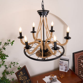 Lustra Lustre Grande Roue en Corde de Chanvre