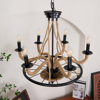Lustra Lustre Grande Roue en Corde de Chanvre