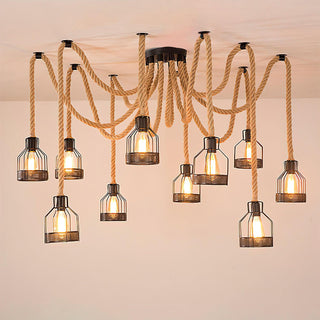 Lustra Lustre Corde de Chanvre Industriel Rétro