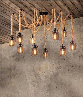Lustra Lustre Corde de Chanvre Industriel Rétro