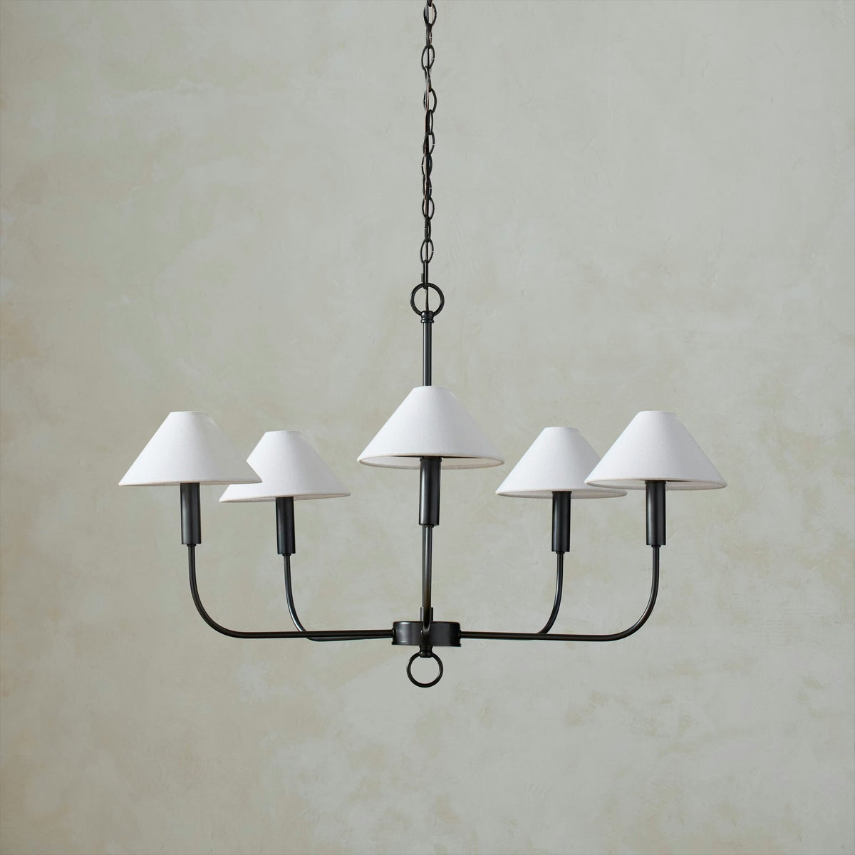 Angled view of the Henry Chandelier highlighting its five arms.