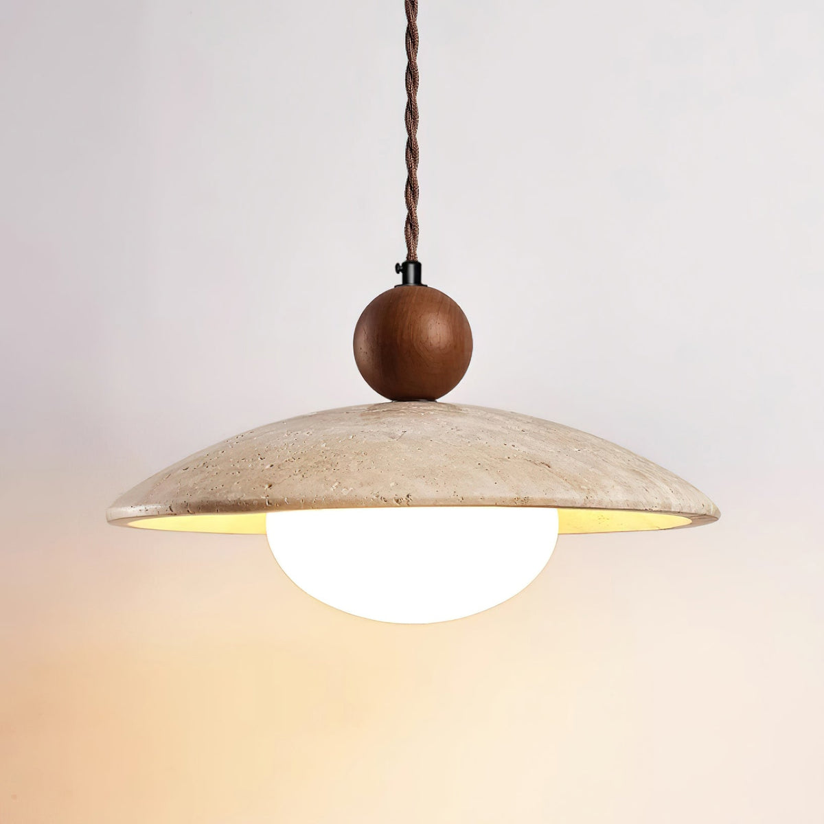 Travaro Travertine Pendant Light with Wooden Accent-Neutral Decor