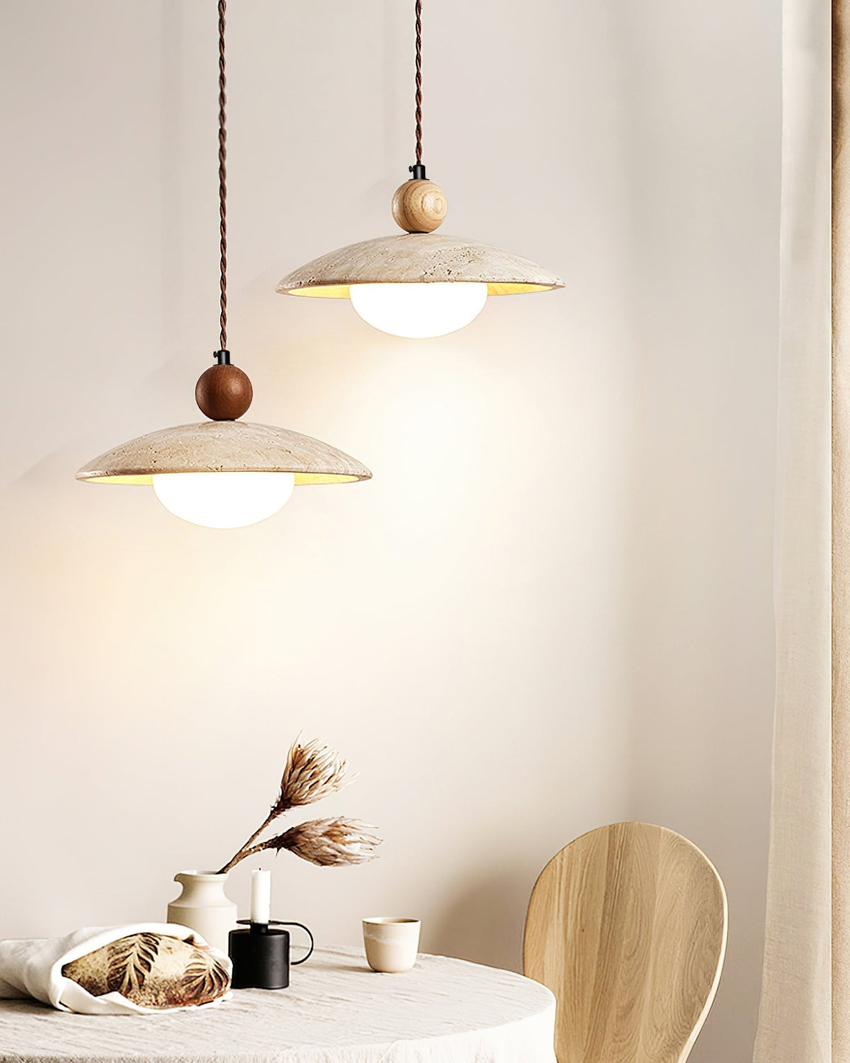 Travaro Travertine Pendant Light with Wooden Accent-Neutral Decor
