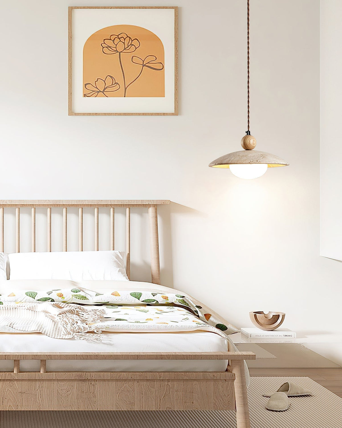 Travaro Travertine Pendant Light with Wooden Accent-Neutral Decor