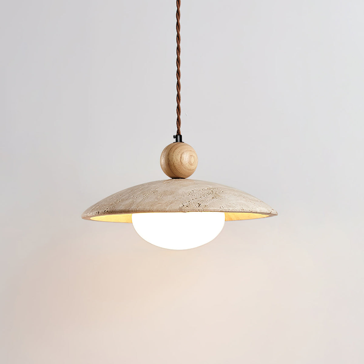 Travaro Travertine Pendant Light with Wooden Accent-Neutral Decor
