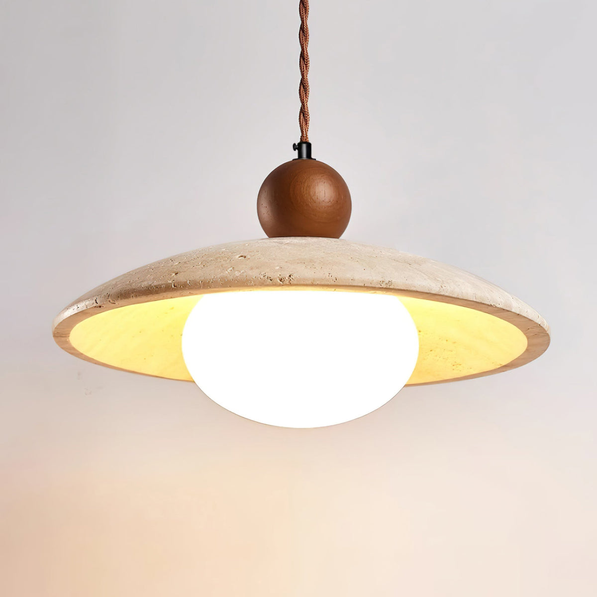 Travaro Travertine Pendant Light with Wooden Accent-Neutral Decor