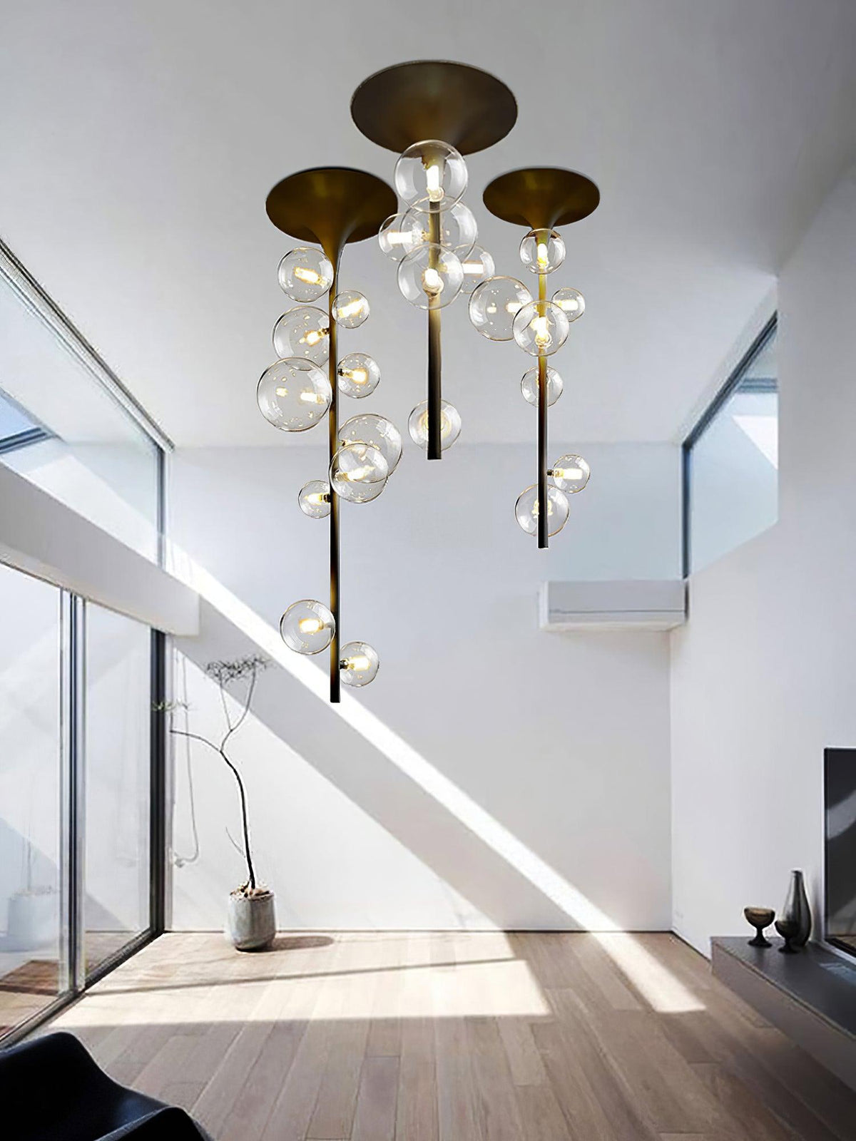 Osio Suspension Laiton Verre Cascade pour Hallway