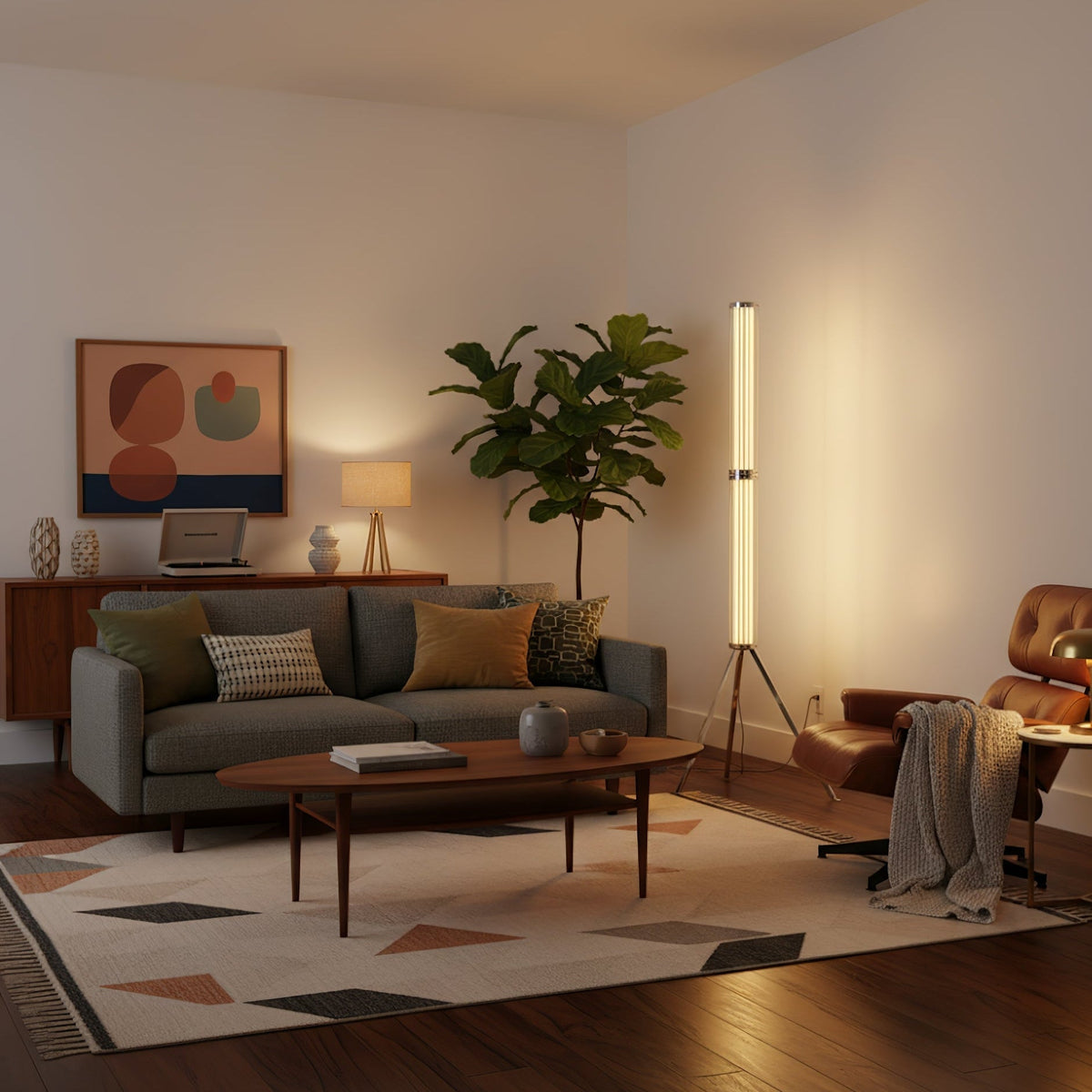 Hexagonal Glass Floor Lamp-Neutral Decor