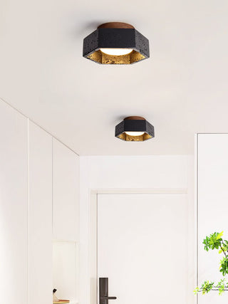 Hexara Plafonnier en Travertin Noir Hexagonal