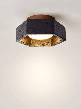 Hexara Plafonnier en Travertin Noir Hexagonal