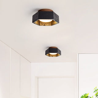Hexara Plafonnier en Travertin Noir Hexagonal