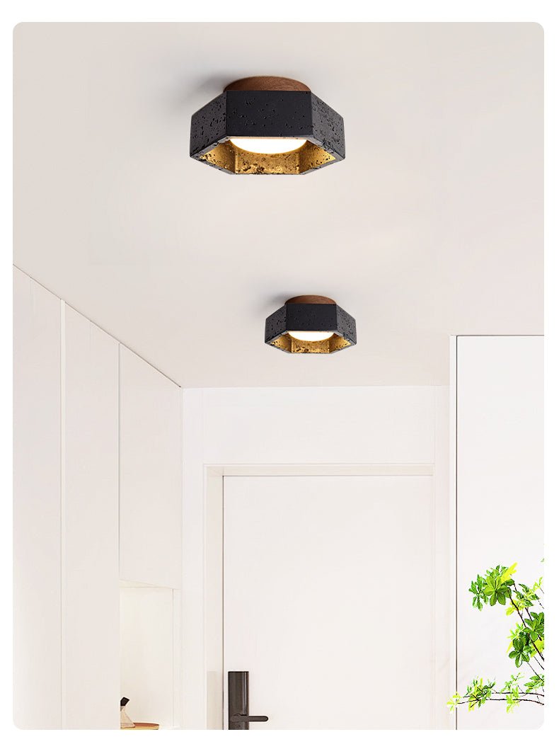 Hexara Plafonnier en Travertin Noir Hexagonal