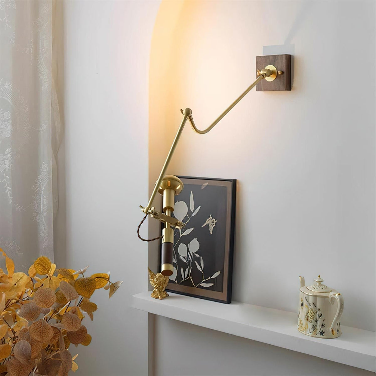 Wall Lamp Adjustable Brass Walnut Vintage Spotlight Industrial Task Sconce-Neutral Decor