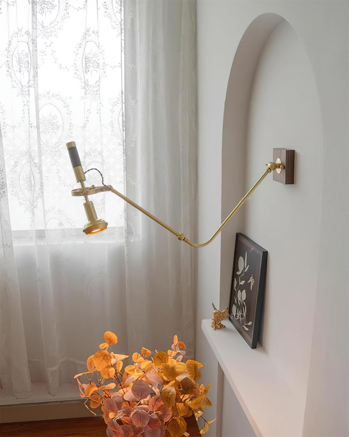 Wall Lamp Adjustable Brass Walnut Vintage Spotlight Industrial Task Sconce-Neutral Decor