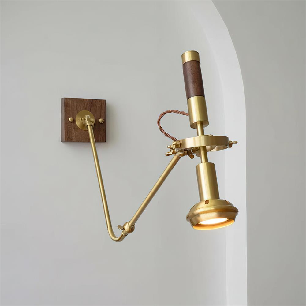 Wall Lamp Adjustable Brass Walnut Vintage Spotlight Industrial Task Sconce-Neutral Decor