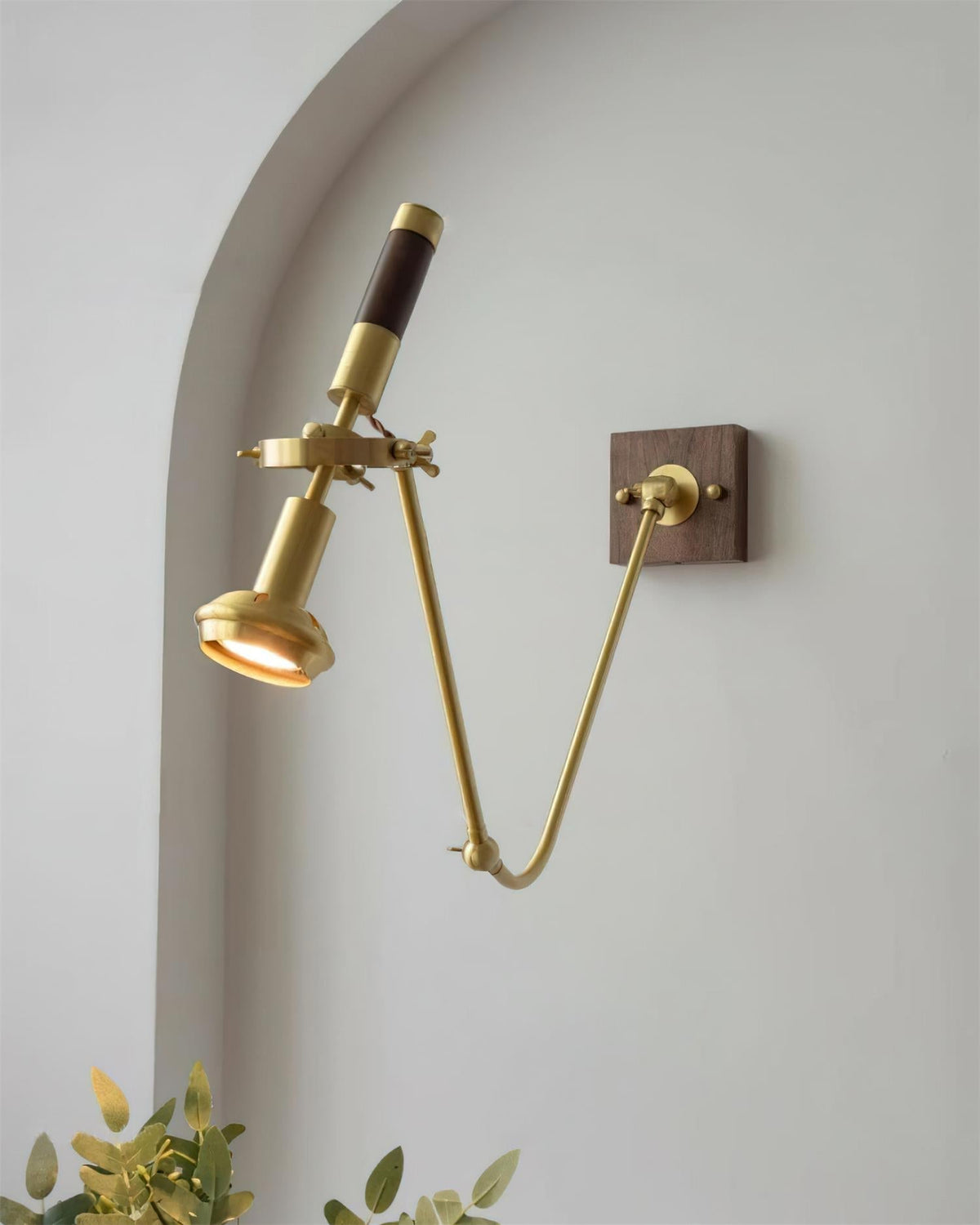 Wall Lamp Adjustable Brass Walnut Vintage Spotlight Industrial Task Sconce-Neutral Decor