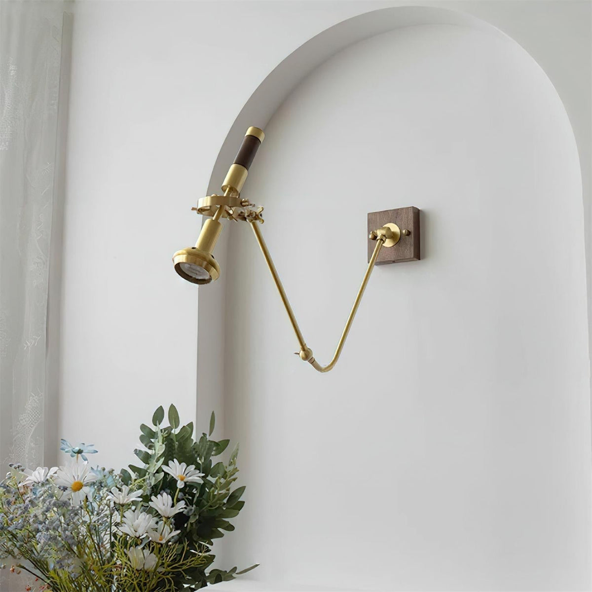 Wall Lamp Adjustable Brass Walnut Vintage Spotlight Industrial Task Sconce-Neutral Decor