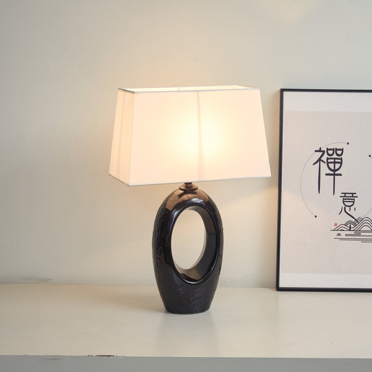 Hollow Oval Ceramic Table Lamp-Neutral Decor