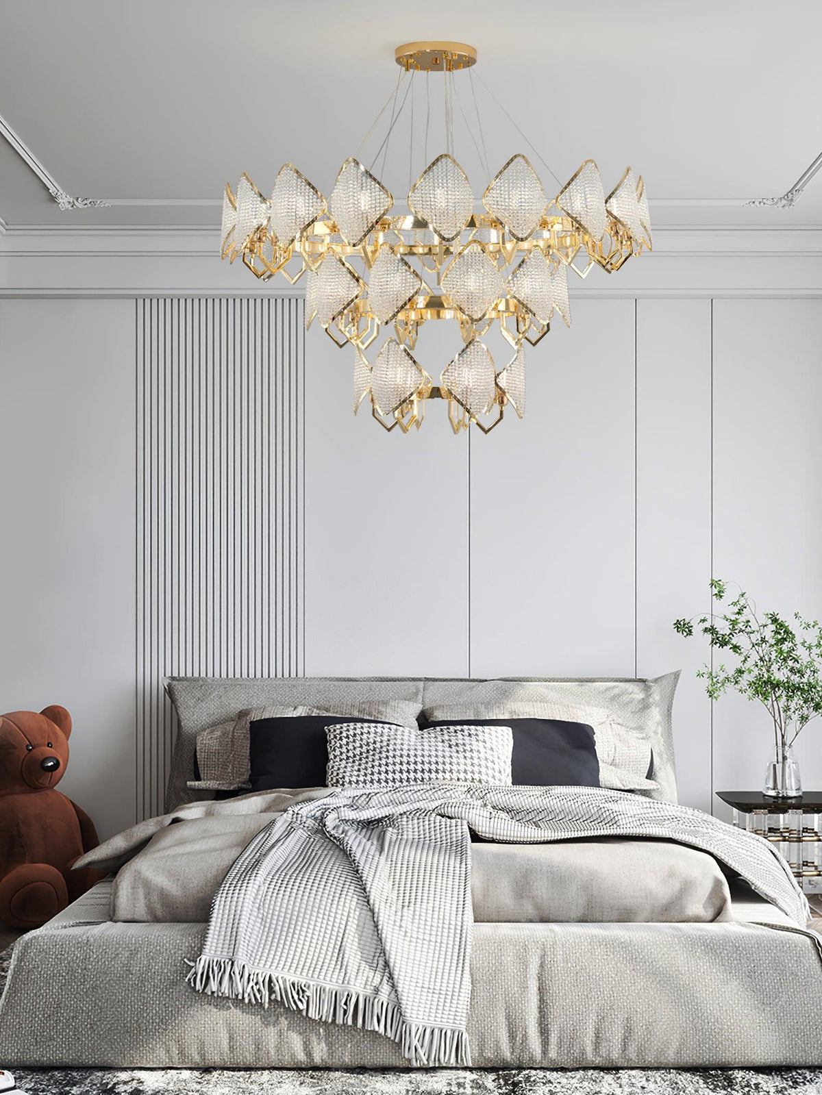 Cyrirena Lustre Feuille de Cristal à Double Étagère