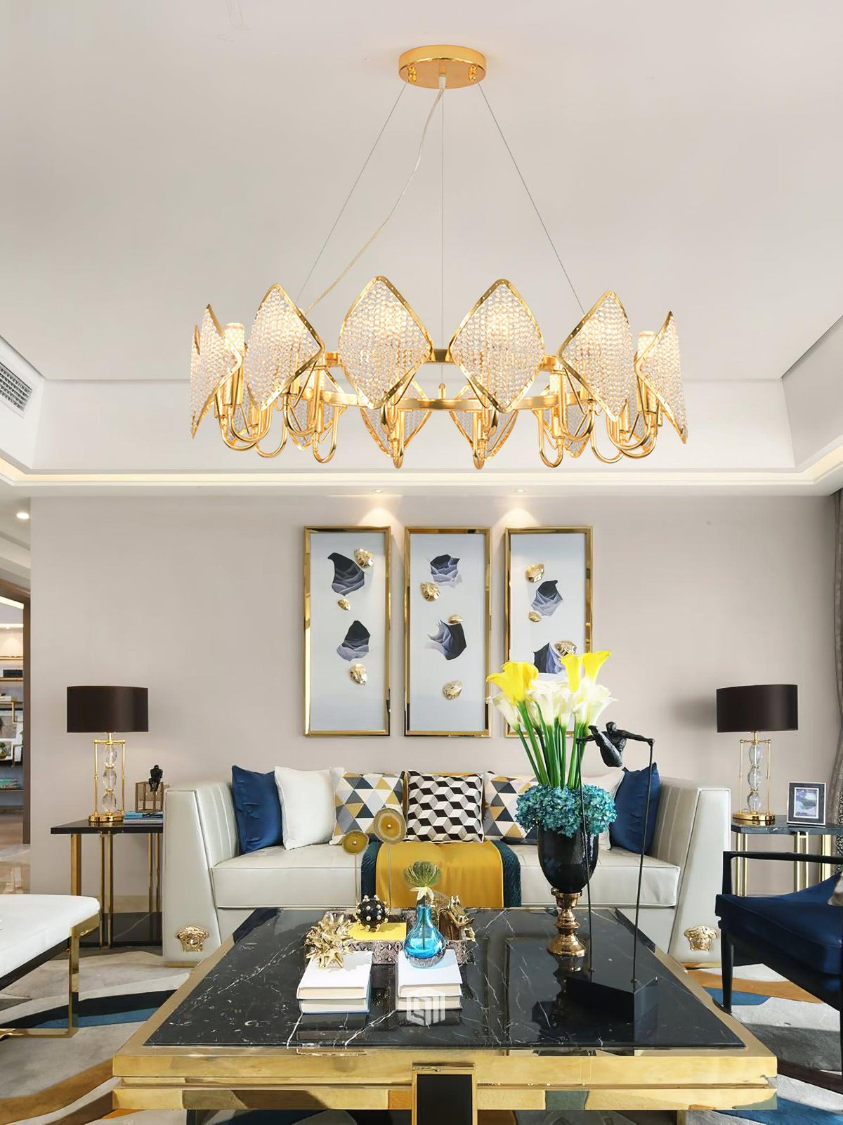 Cyrirena Lustre Feuille de Cristal à Double Étagère