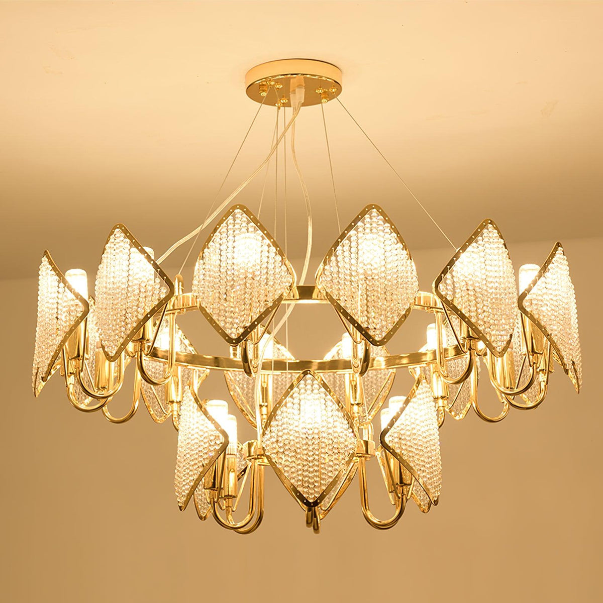 Cyrirena Lustre Feuille de Cristal à Double Étagère