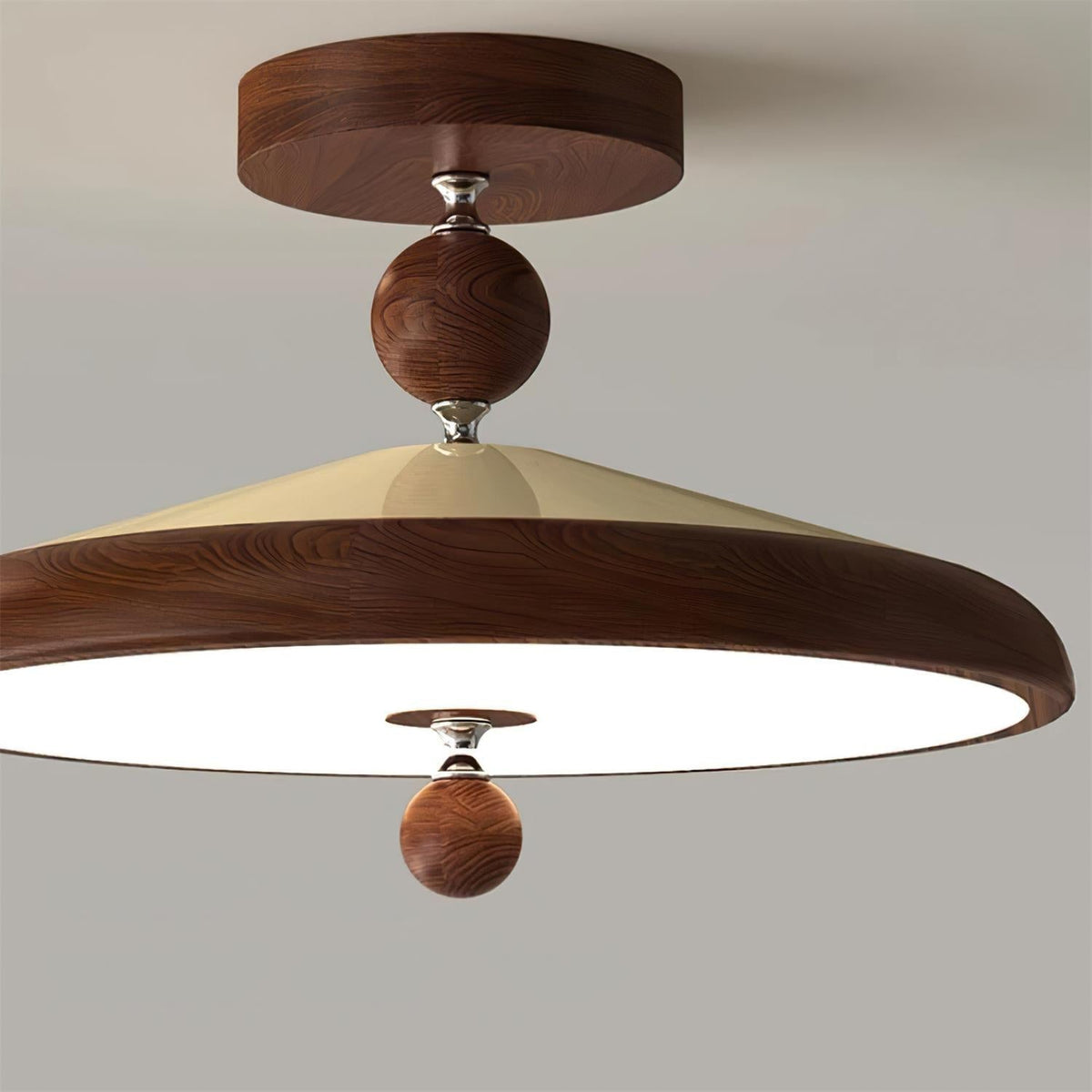 Sorvian Ceiling Light Wooden Frame Round Midcentury-Neutral Decor
