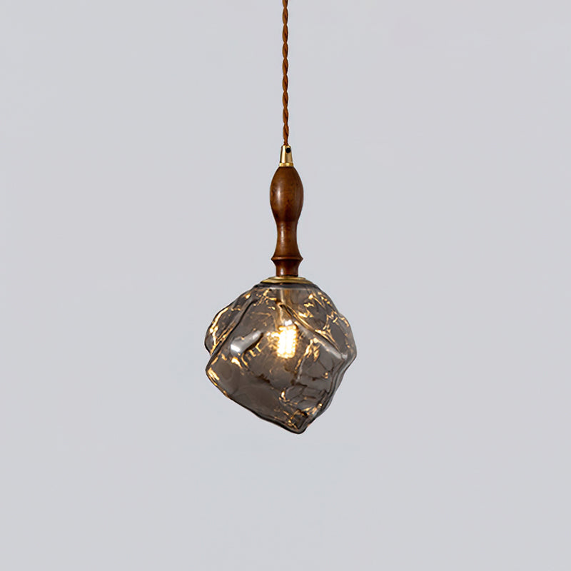 Pendant Light Walnut Wood Glass Cube-Neutral Decor