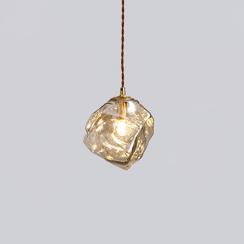 Pendant Light Walnut Wood Glass Cube-Neutral Decor