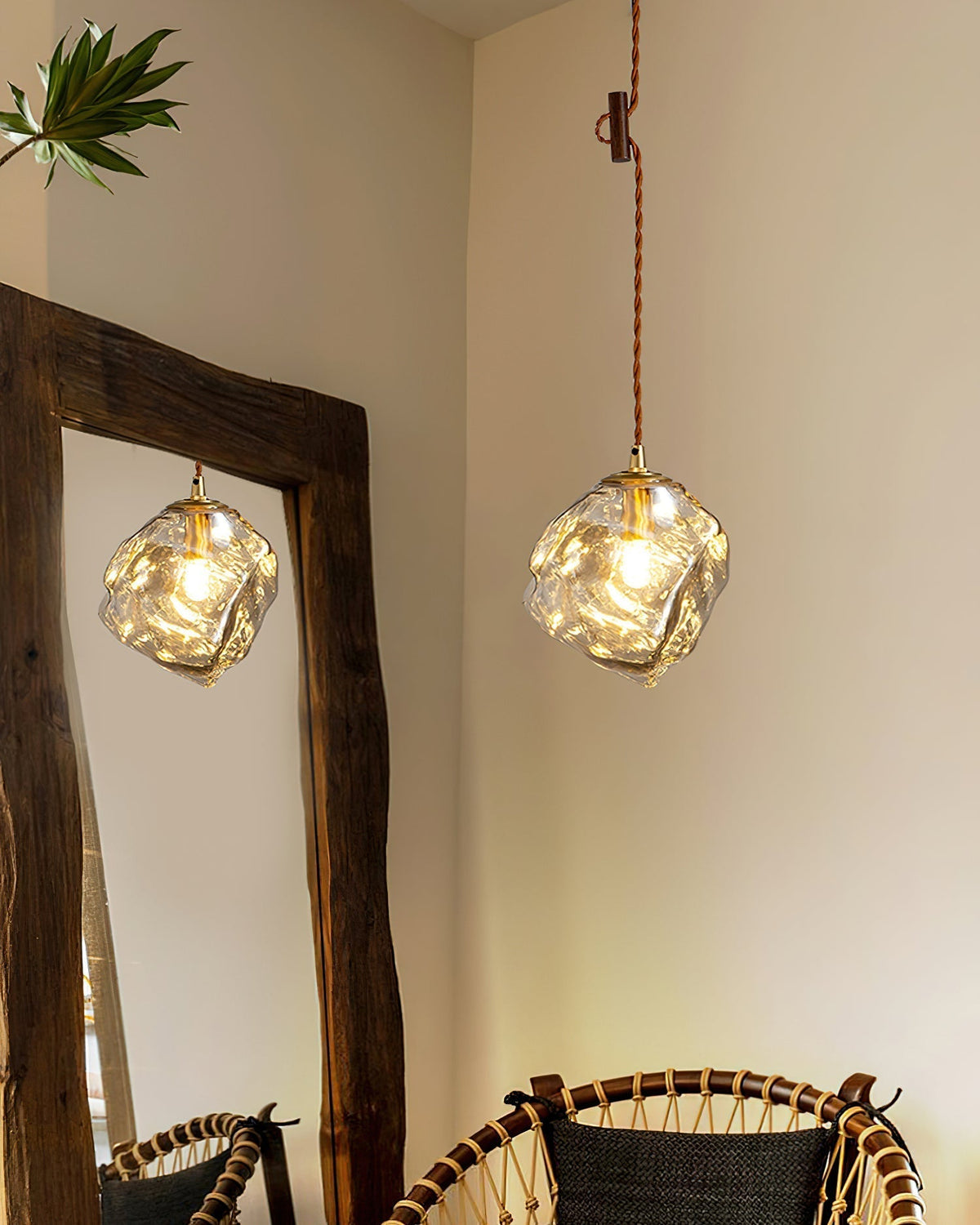 Pendant Light Walnut Wood Glass Cube-Neutral Decor