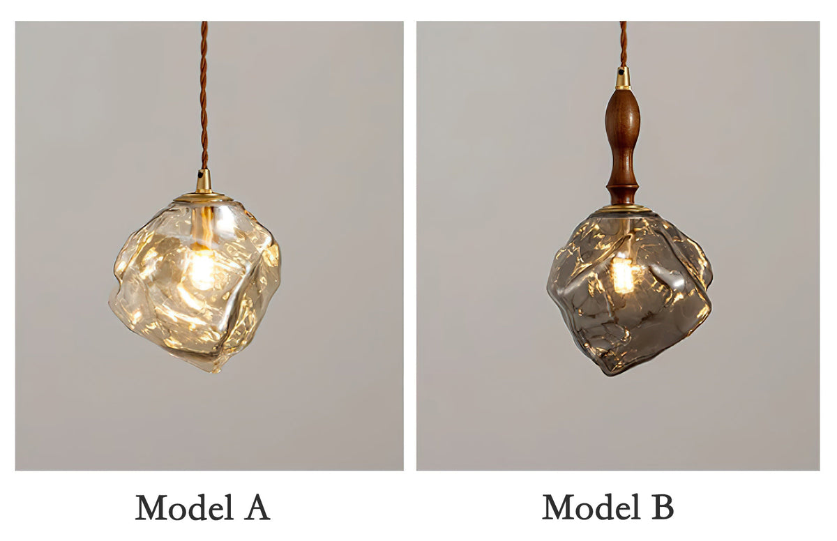 Pendant Light Walnut Wood Glass Cube-Neutral Decor