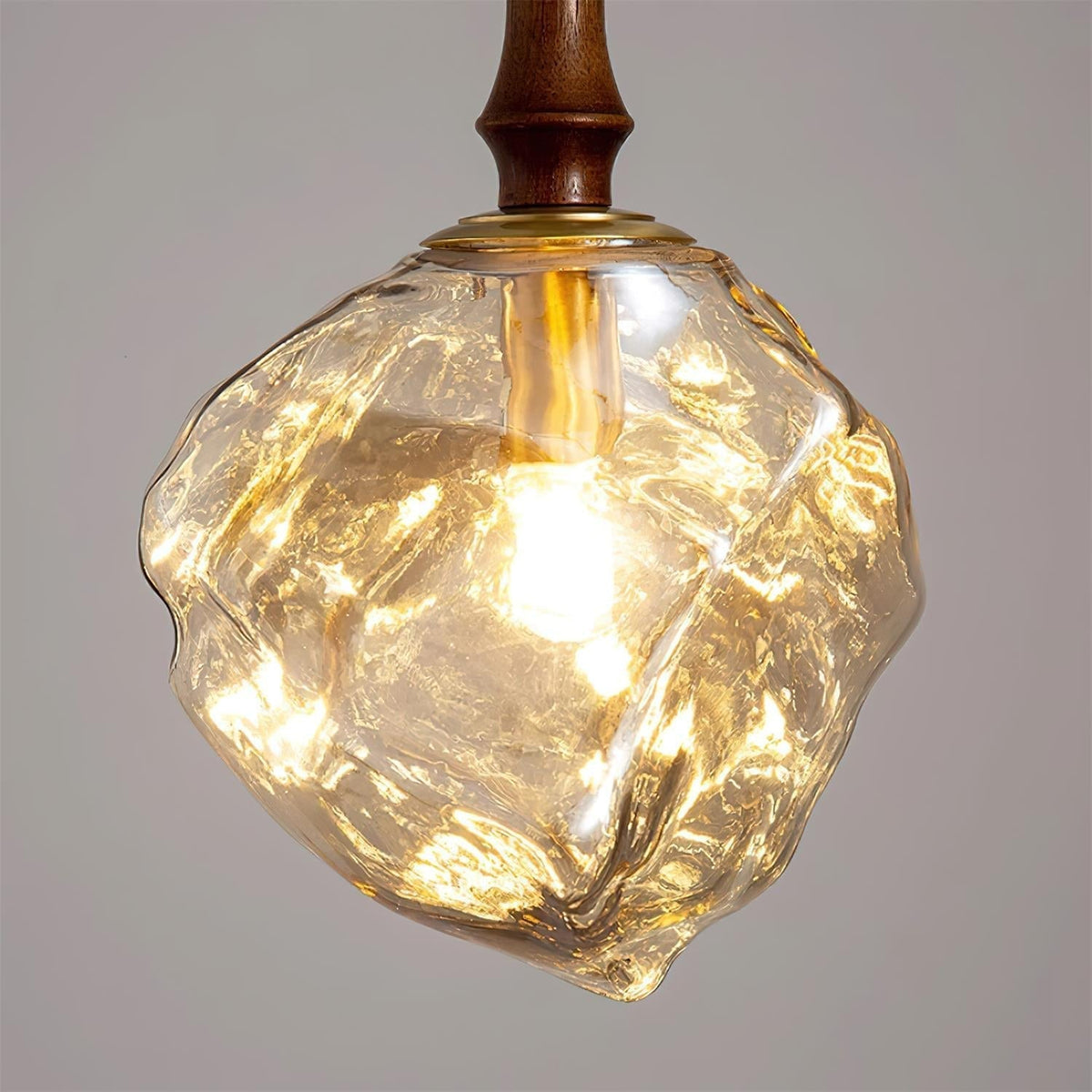 Pendant Light Walnut Wood Glass Cube-Neutral Decor