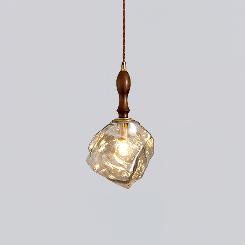 Pendant Light Walnut Wood Glass Cube-Neutral Decor