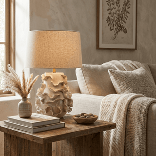 Increspa Ruffled Ceramic Table Lamp-Neutral Decor