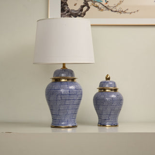 Indigo Dot Patterned Ceramic Table Lamp-Neutral Decor
