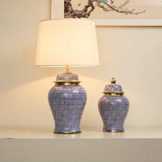 Indigo Dot Patterned Ceramic Table Lamp-Neutral Decor